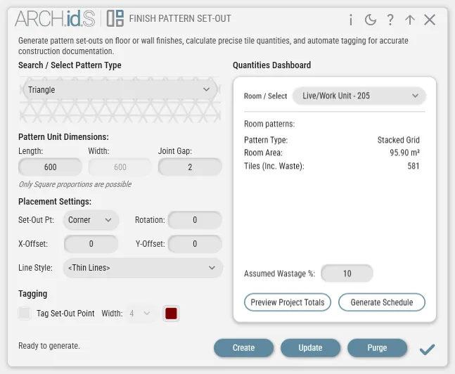 Finish Pattern Set-Out UI